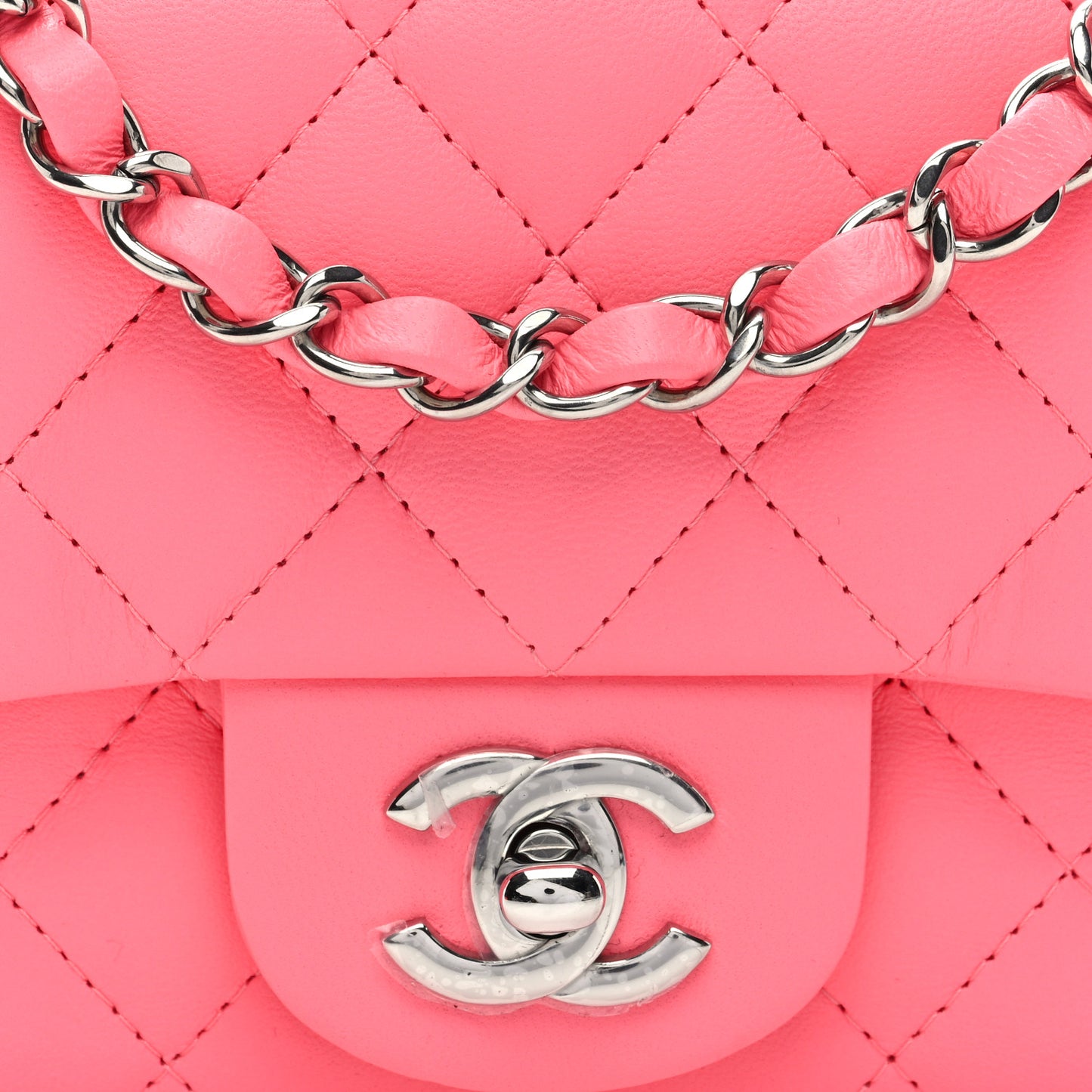 Lambskin Quilted Mini Square Flap Coral Pink