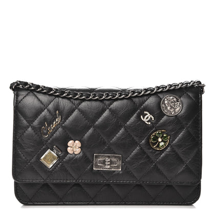 Chanel Aged Calfskin Quilted Lucky Charms 2.55 Reissue Wallet On Chain WOC Black 1 of 8