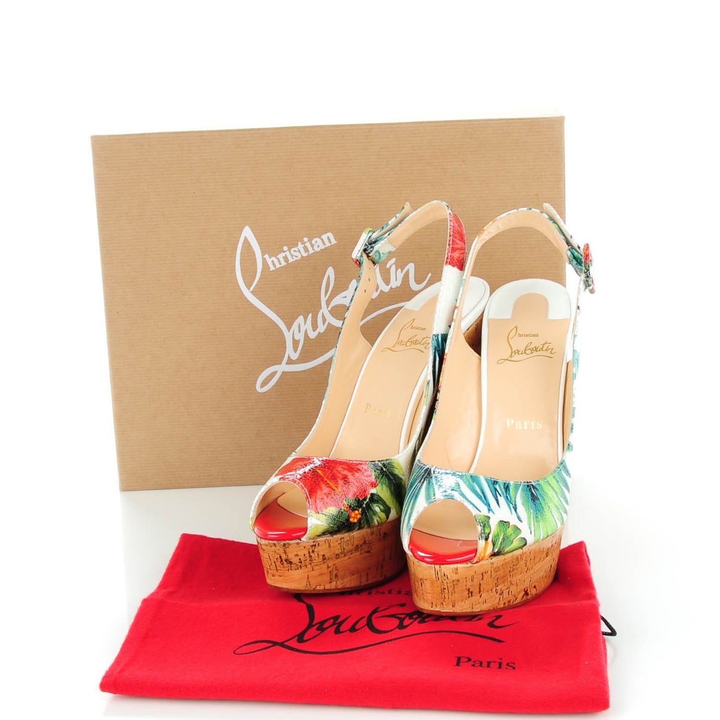 Crackled Calfskin Hawaii Print Une Plume Sling 140 Wedges 39 Version White
