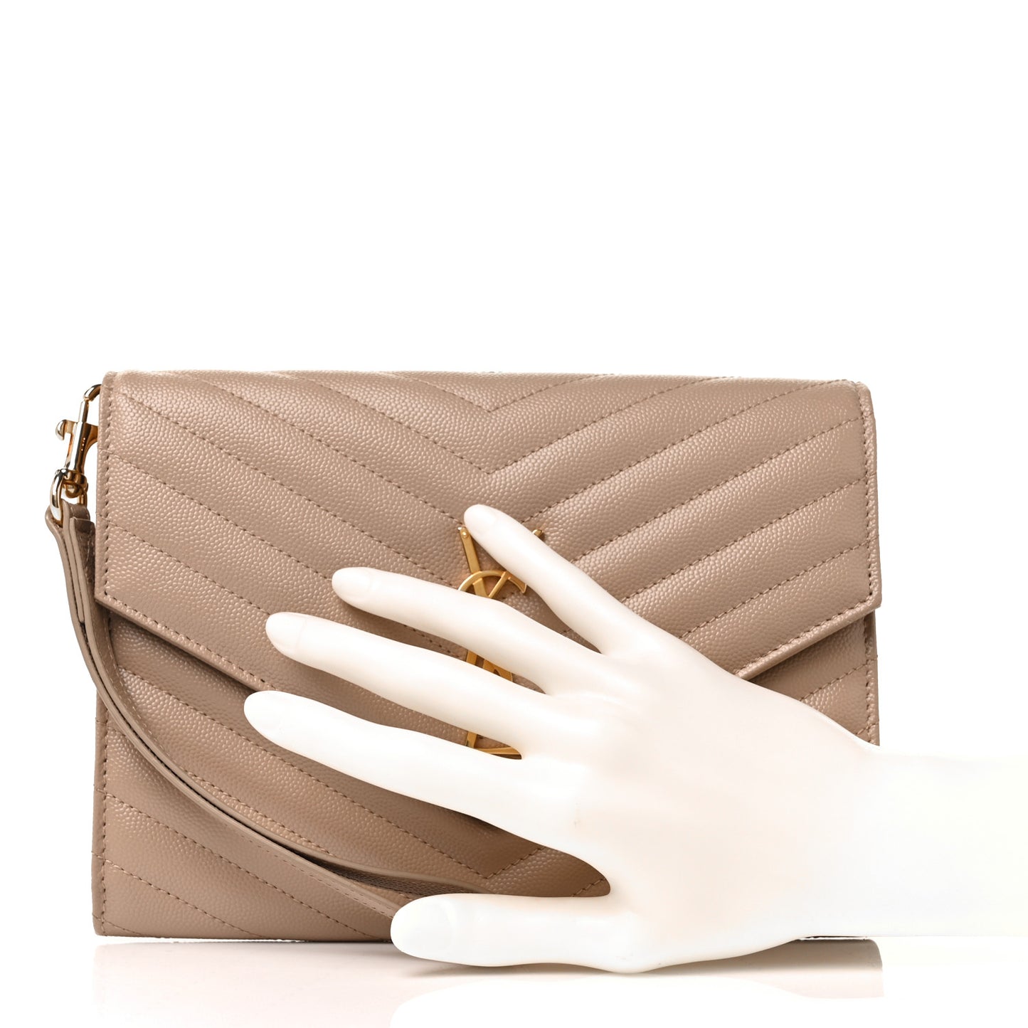 Grain De Poudre Matelasse Chevron Monogram Envelope Clutch Dark Beige