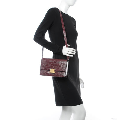 Saint Laurent Calfskin Crocodile Embossed Medium Bellechasse Satchel Rouge Legion 2 of 7