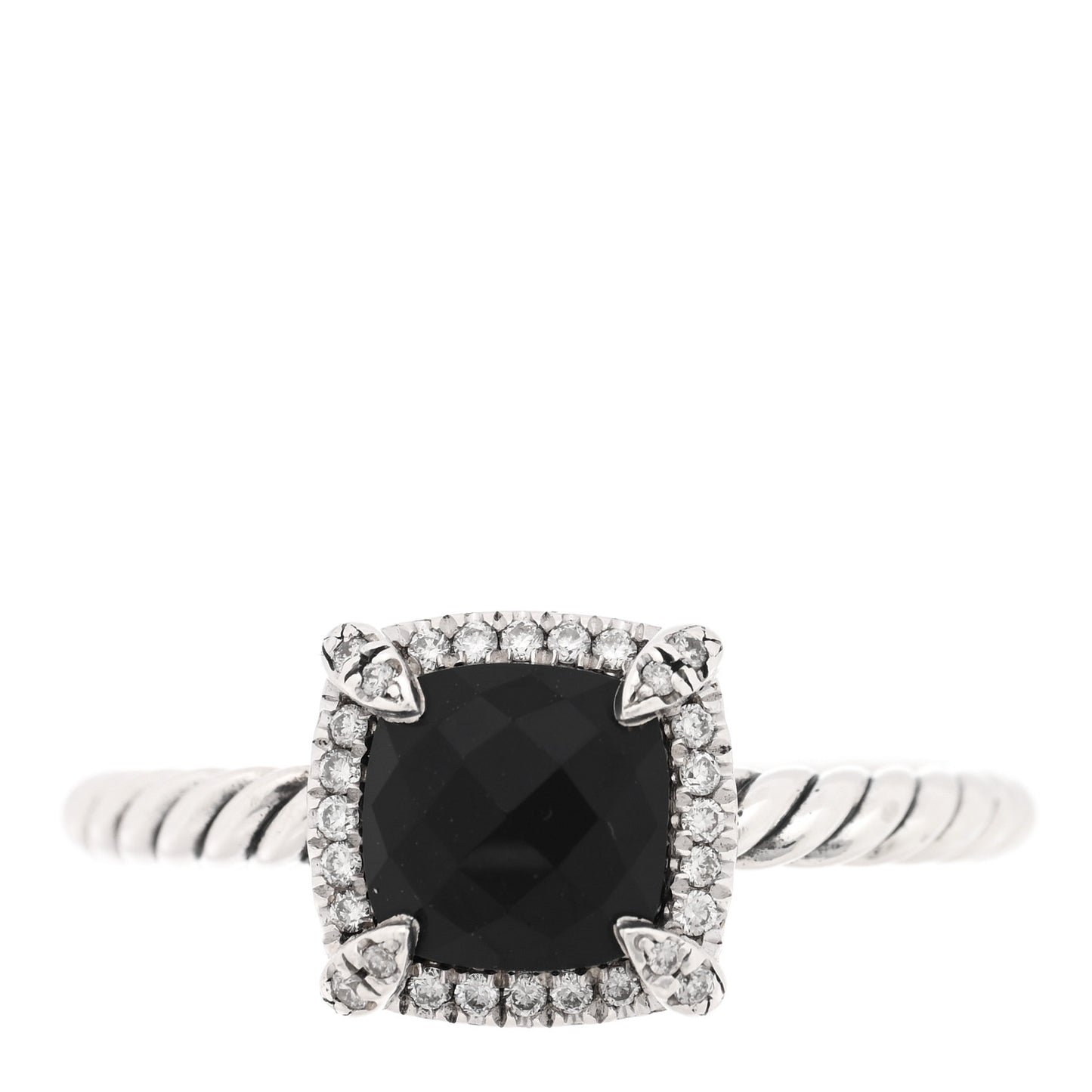 Sterling Silver Diamond Black Onyx 7mm Petite Chatelaine Pave Bezel Ring 56 7.75