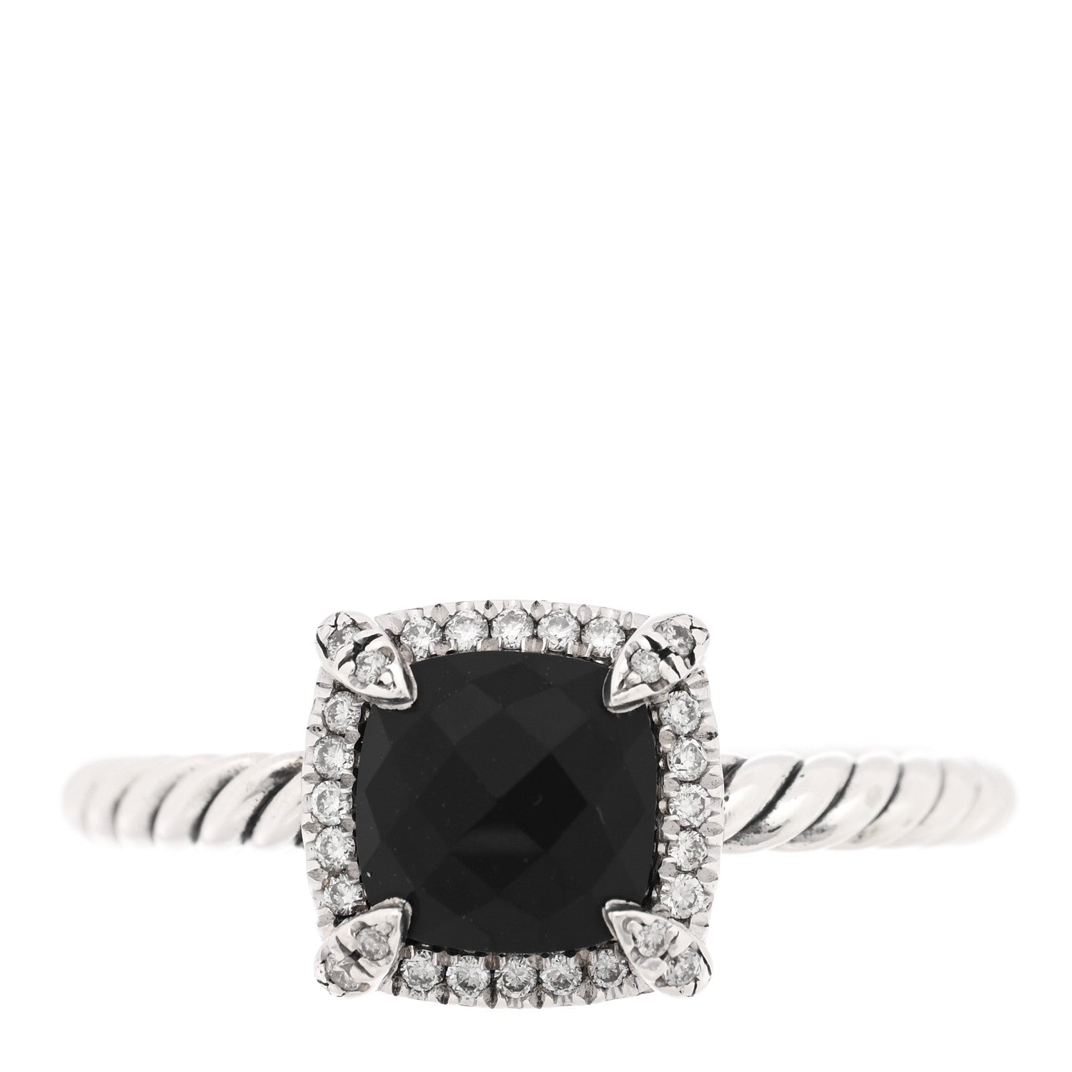 David Yurman Sterling Silver Diamond Black Onyx 7mm Petite Chatelaine Pave Bezel Ring 56 7.75 1 of 4