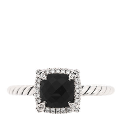 David Yurman Sterling Silver Diamond Black Onyx 7mm Petite Chatelaine Pave Bezel Ring 56 7.75 1 of 4