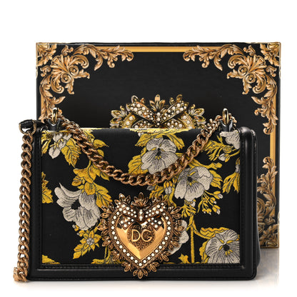Dolce & Gabbana Floral Jacquard Smooth Calfskin Medium Devotion Crossbody Bag Yellow Black 13 of 13