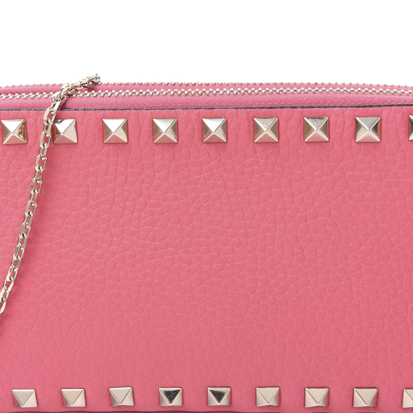 Pebbled Calfskin Rockstud Chain Pouch Shoulder Bag Shadow Pink