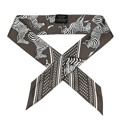 Hermes Silk Les Zebres Twilly Gris Taupe Black White 1 of 4