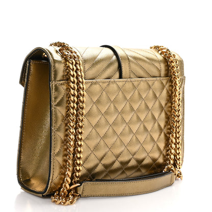 Saint Laurent Metallic Grain De Poudre Textured Mixed Matelasse Triquilt Medium Monogram Satchel Gold 3 of 9