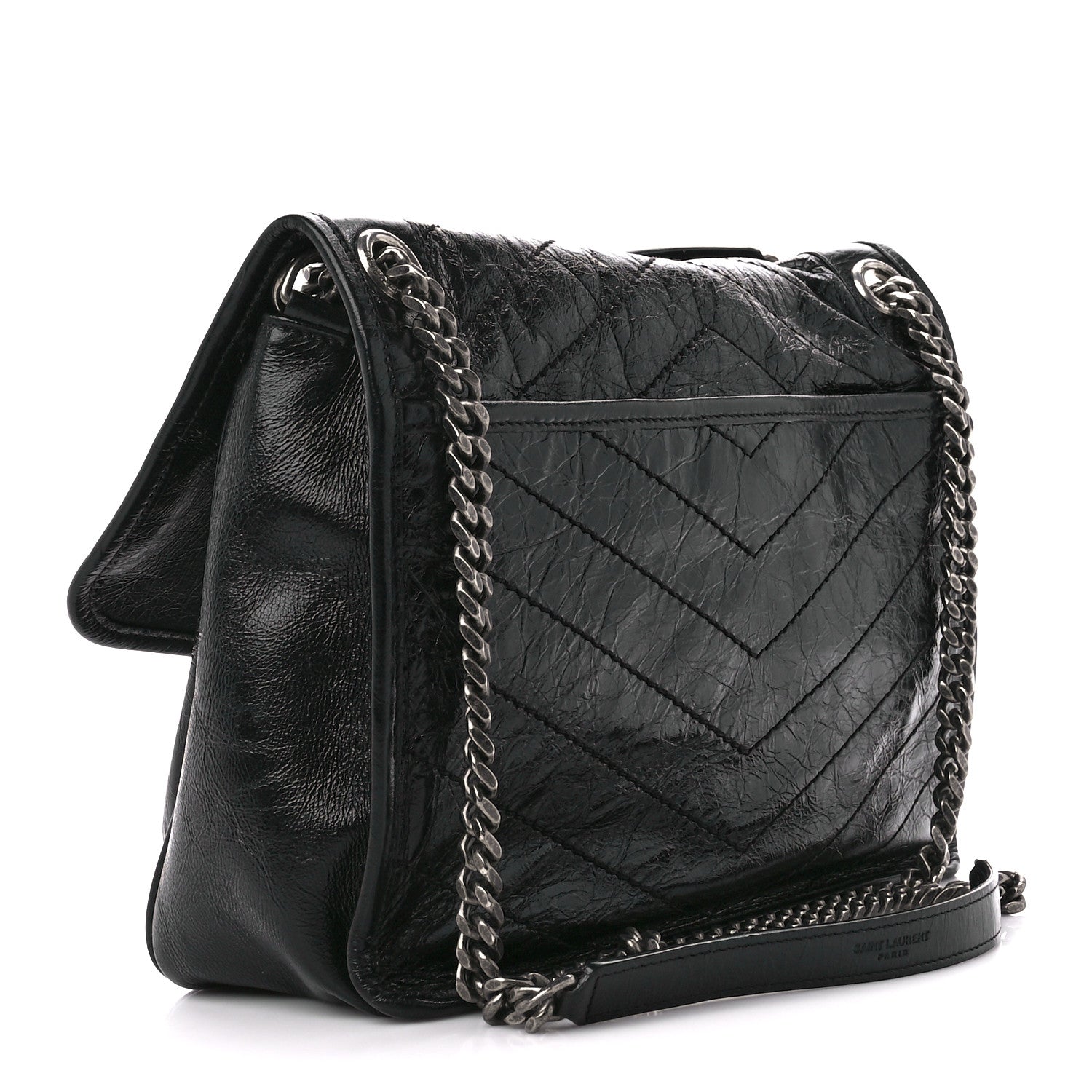 Saint Laurent Crinkled Calfskin Matelasse Monogram Medium Niki Chain Satchel Black 3 of 12
