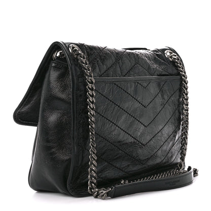 Saint Laurent Crinkled Calfskin Matelasse Monogram Medium Niki Chain Satchel Black 3 of 12