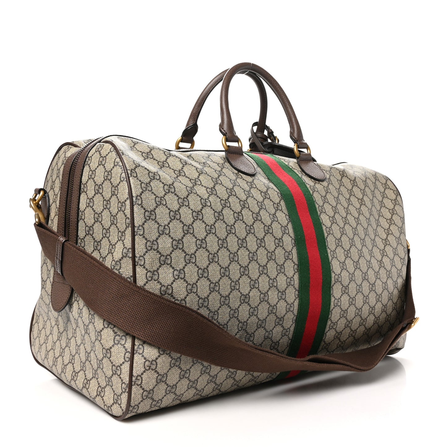 GG Supreme Monogram Textured Dollar Calfskin Web Medium Ophidia Carry-On Duffle Bag Beige Ebony New Acero