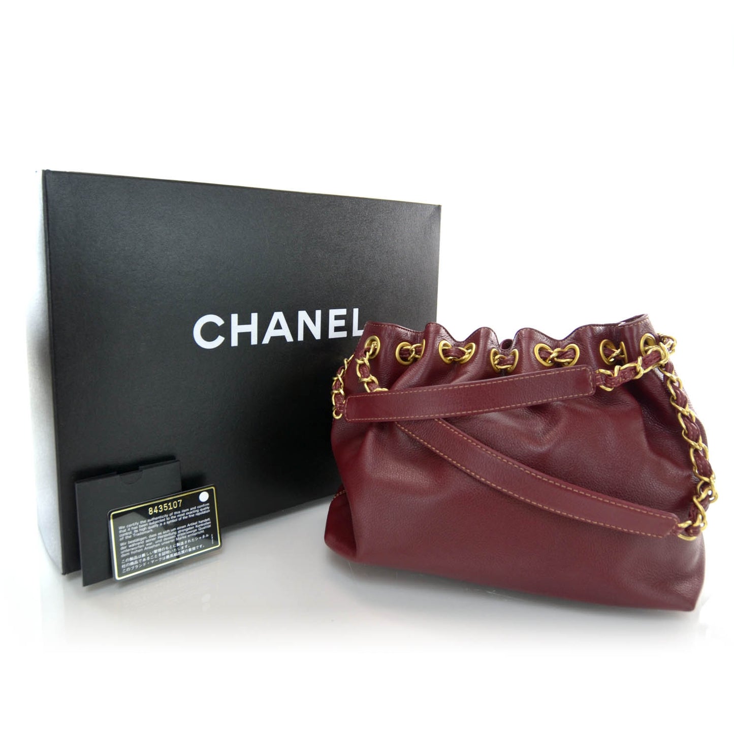 Calfskin CC Drawstring Bucket Bag Red