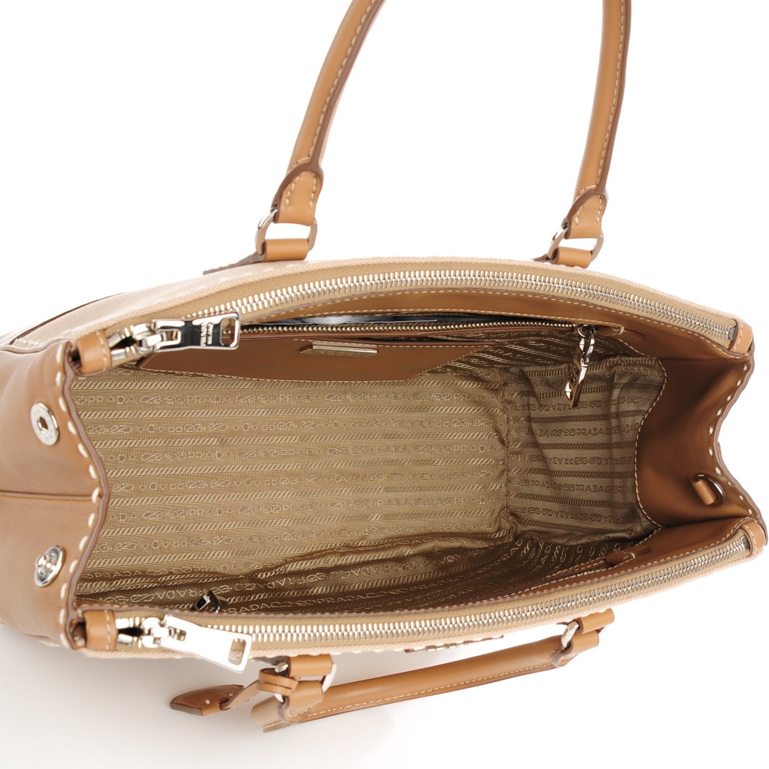 Prada Canapa City Calf Medium Stitch Tote Corda Caramel 5 of 9