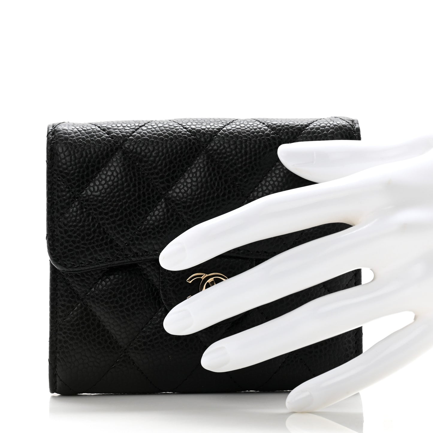 Caviar Quilted Compact Flap Wallet Black