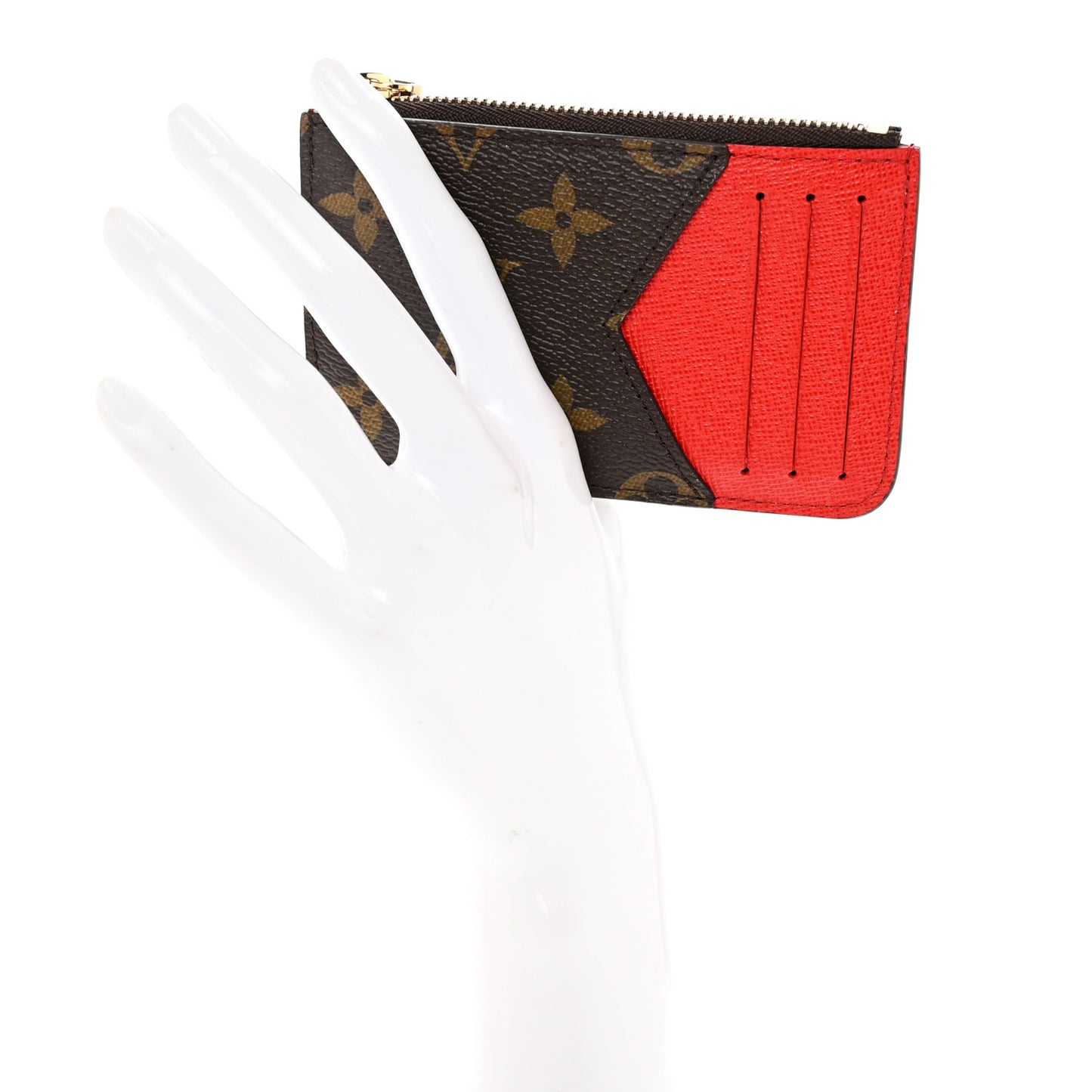 Monogram Zipped Romy Card Holder Red