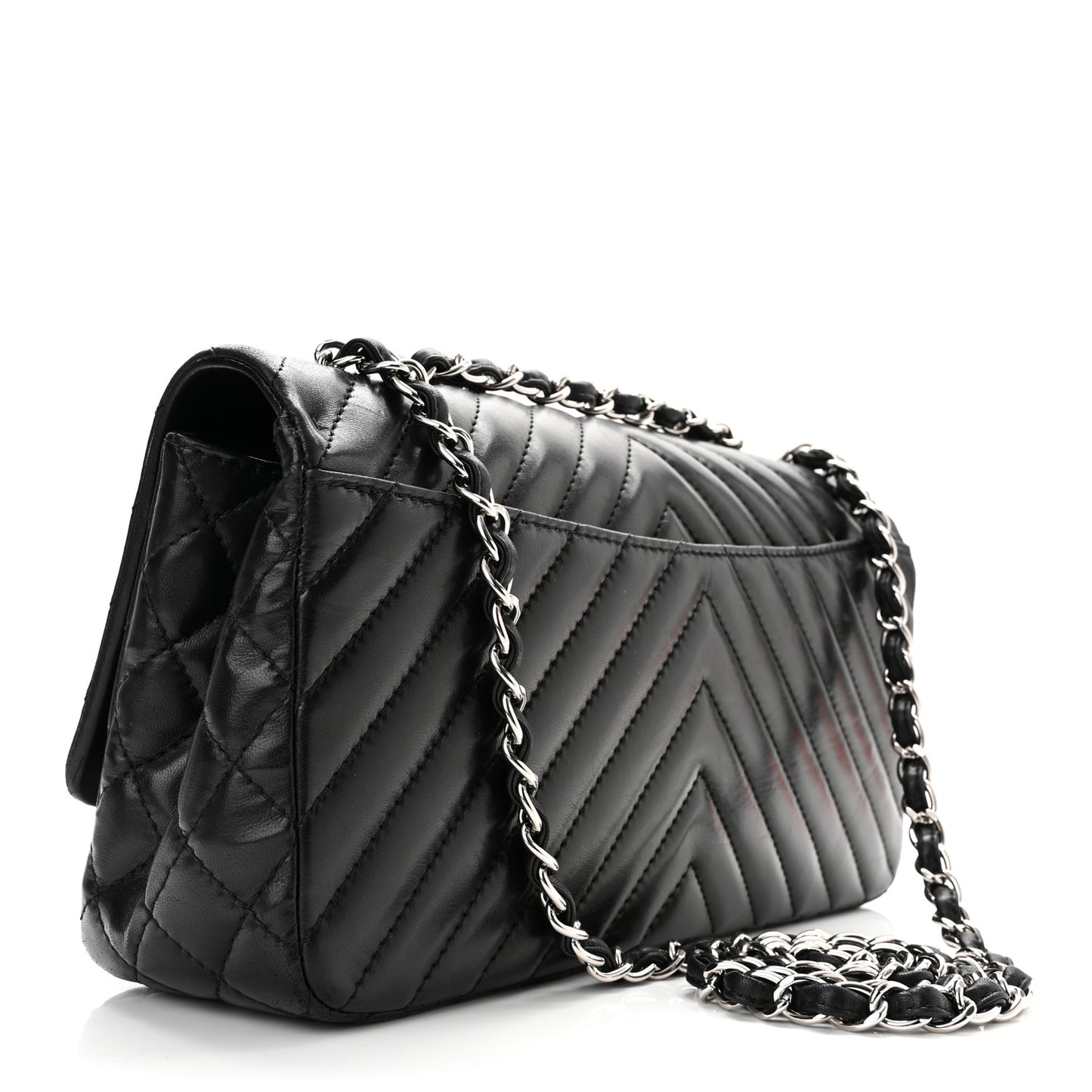 Lambskin Chevron Quilted Single Flap Black