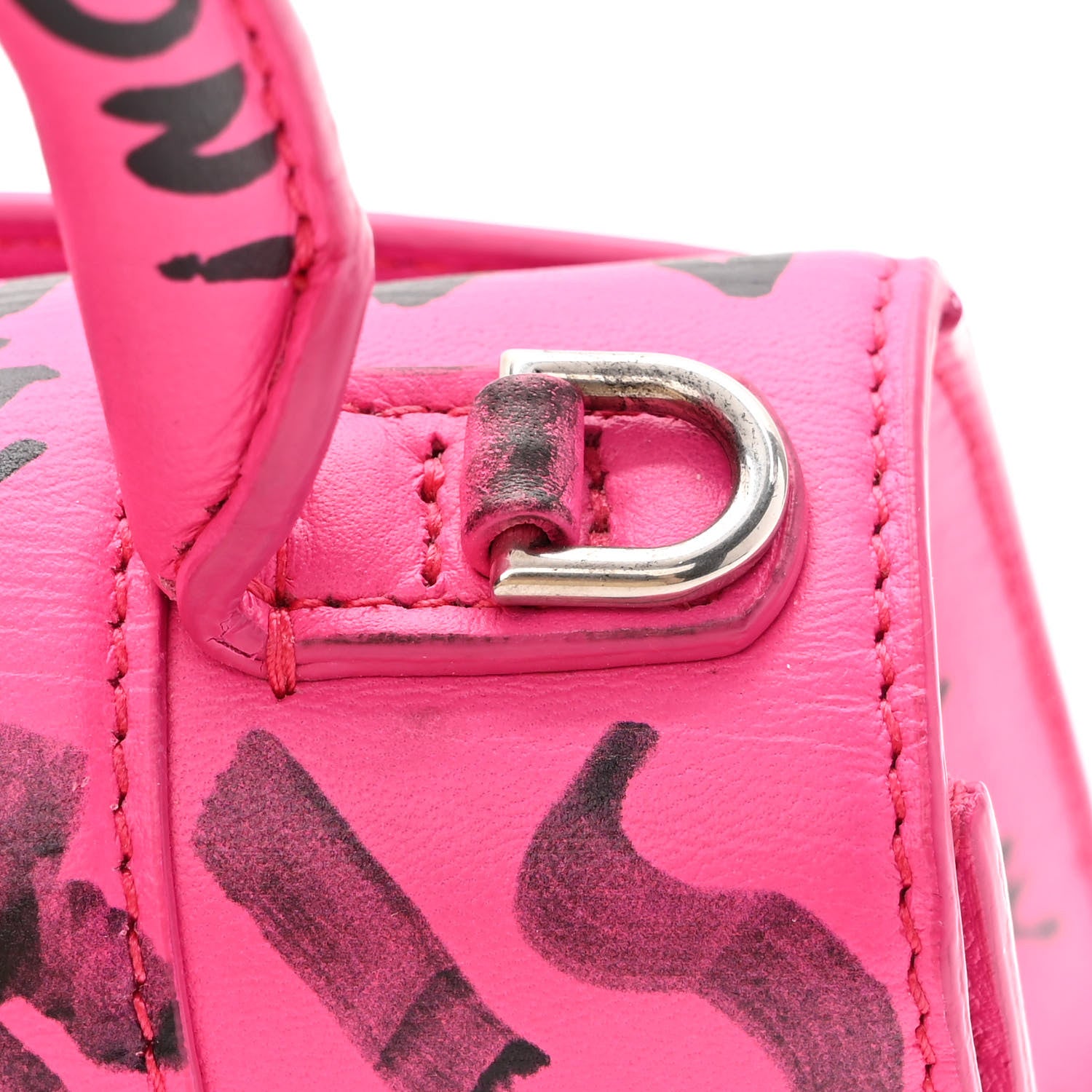 Balenciaga Smooth Calfskin Graffiti Hourglass Top Handle Bag XS Acid Fuchsia Black 12 of 13