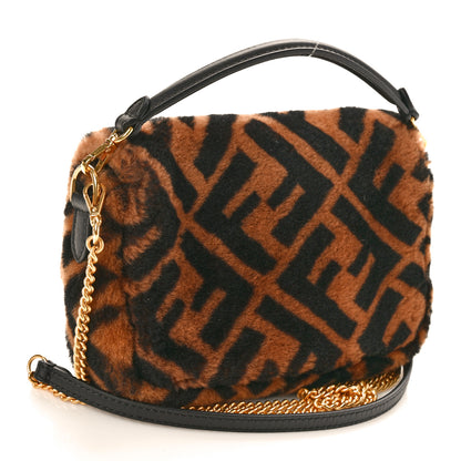 Fendi Shearling Vitello Dolce Macro FF 1974 Mini Baguette Tobacco Black 3 of 10