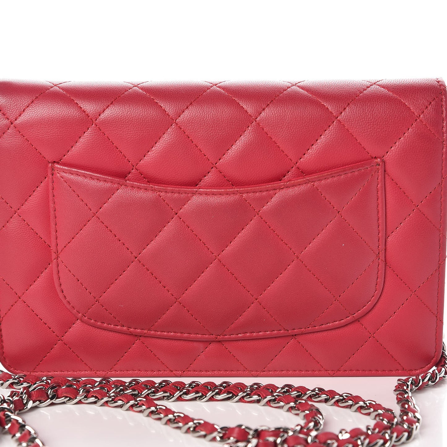 Lambskin Quilted Wallet On Chain WOC Dark Pink