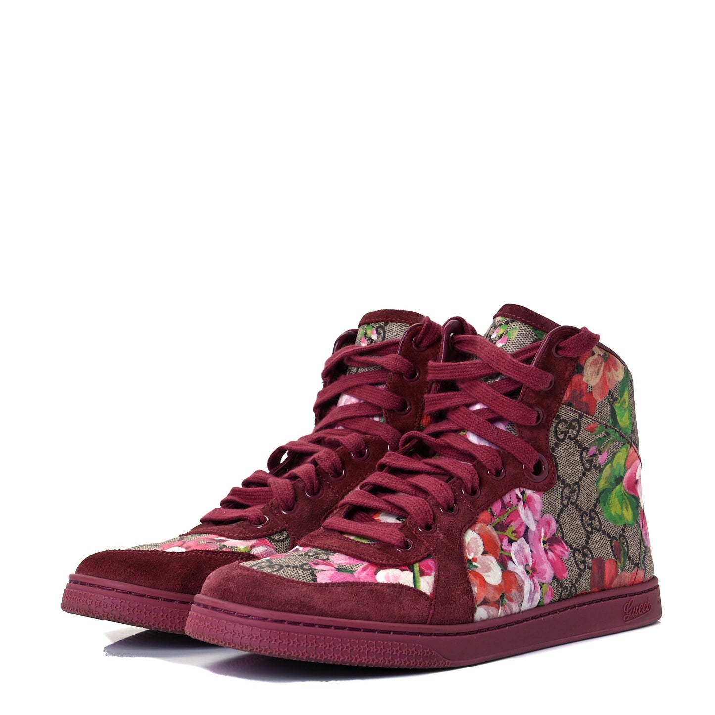 GG Supreme Monogram Blooms Womens High Top Sneakers 38.5 Beige Multicolor Dry Rose