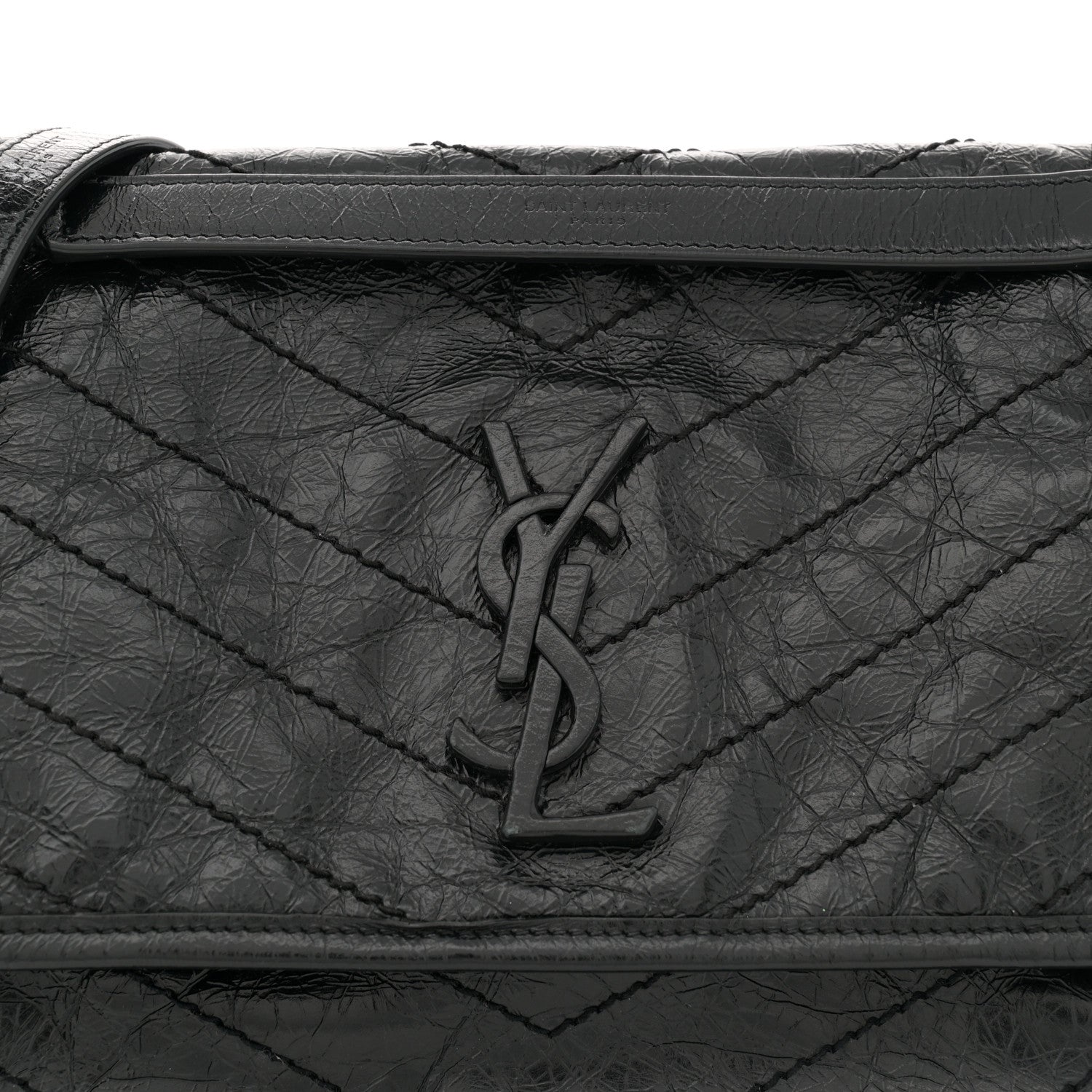 Saint Laurent Crinkled Calfskin Matelasse Monogram Medium Niki Chain Satchel Black 8 of 12