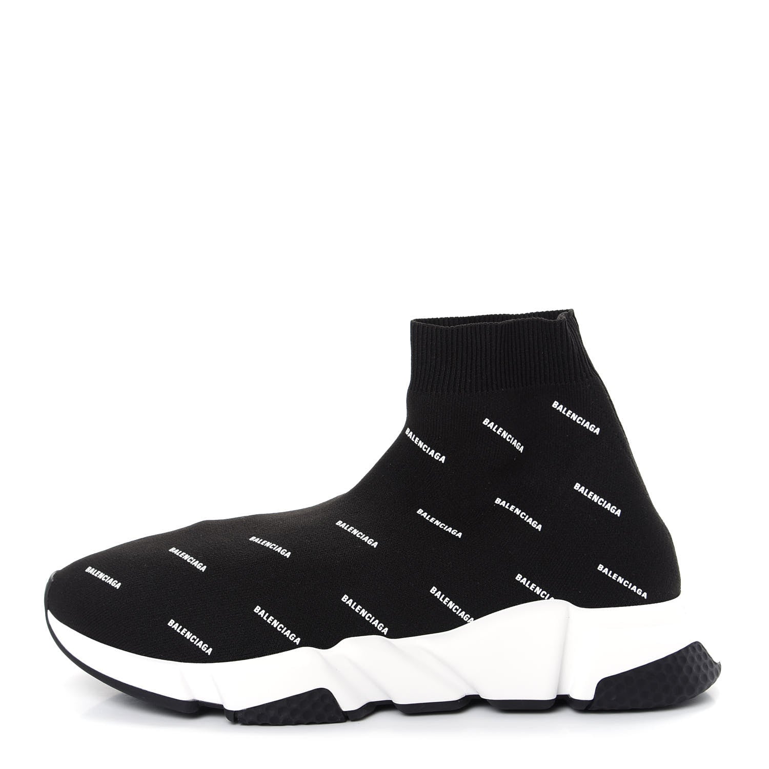 Balenciaga Neoprene Knit Allover Logo Bi-Color Sole Mens Speed Sneakers 43 Black White 1 of 11