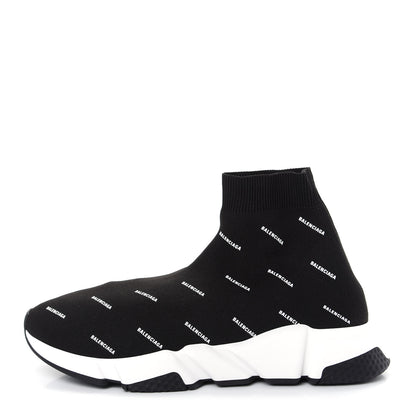 Balenciaga Neoprene Knit Allover Logo Bi-Color Sole Mens Speed Sneakers 43 Black White 1 of 11
