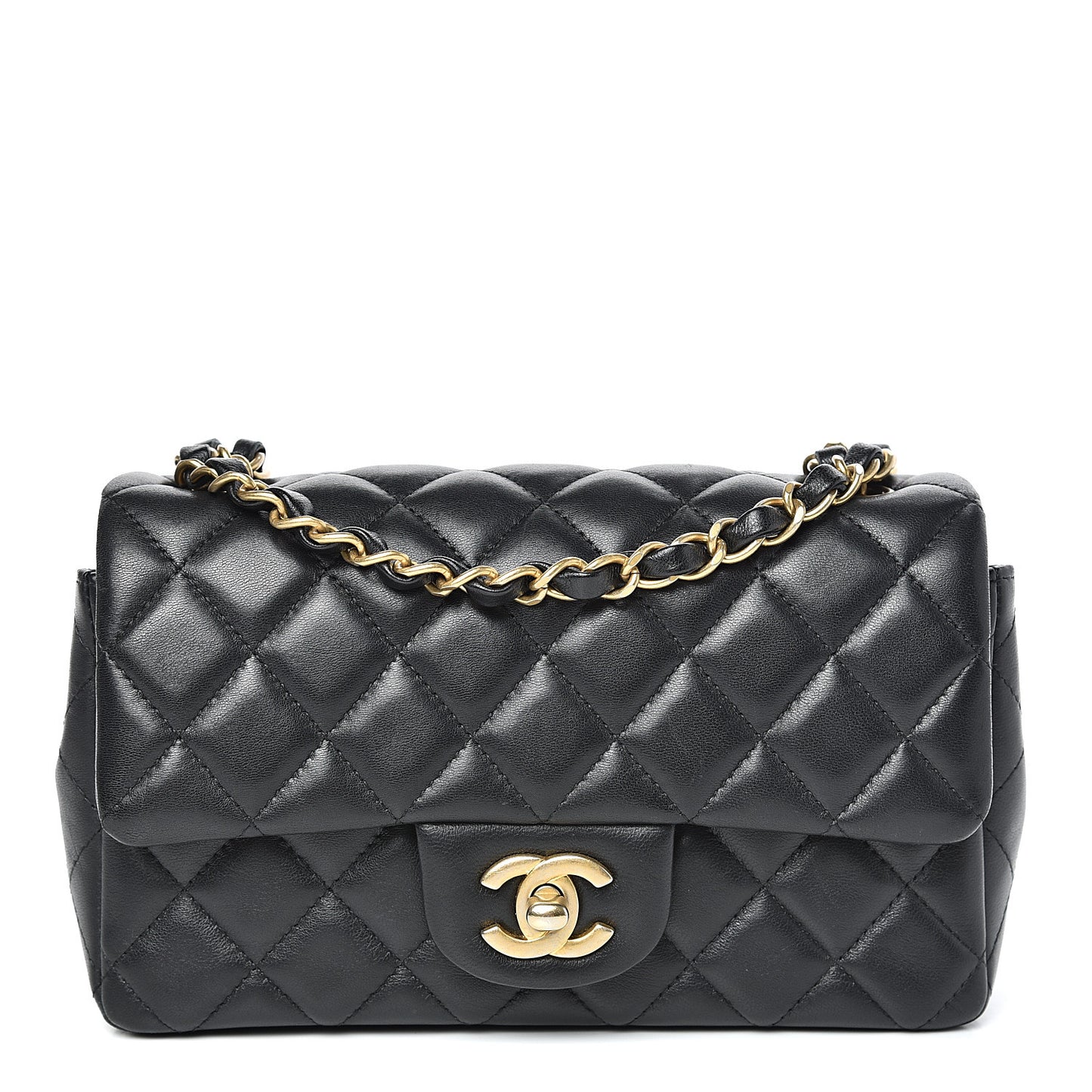 Lambskin Quilted Mini Rectangular Flap Black