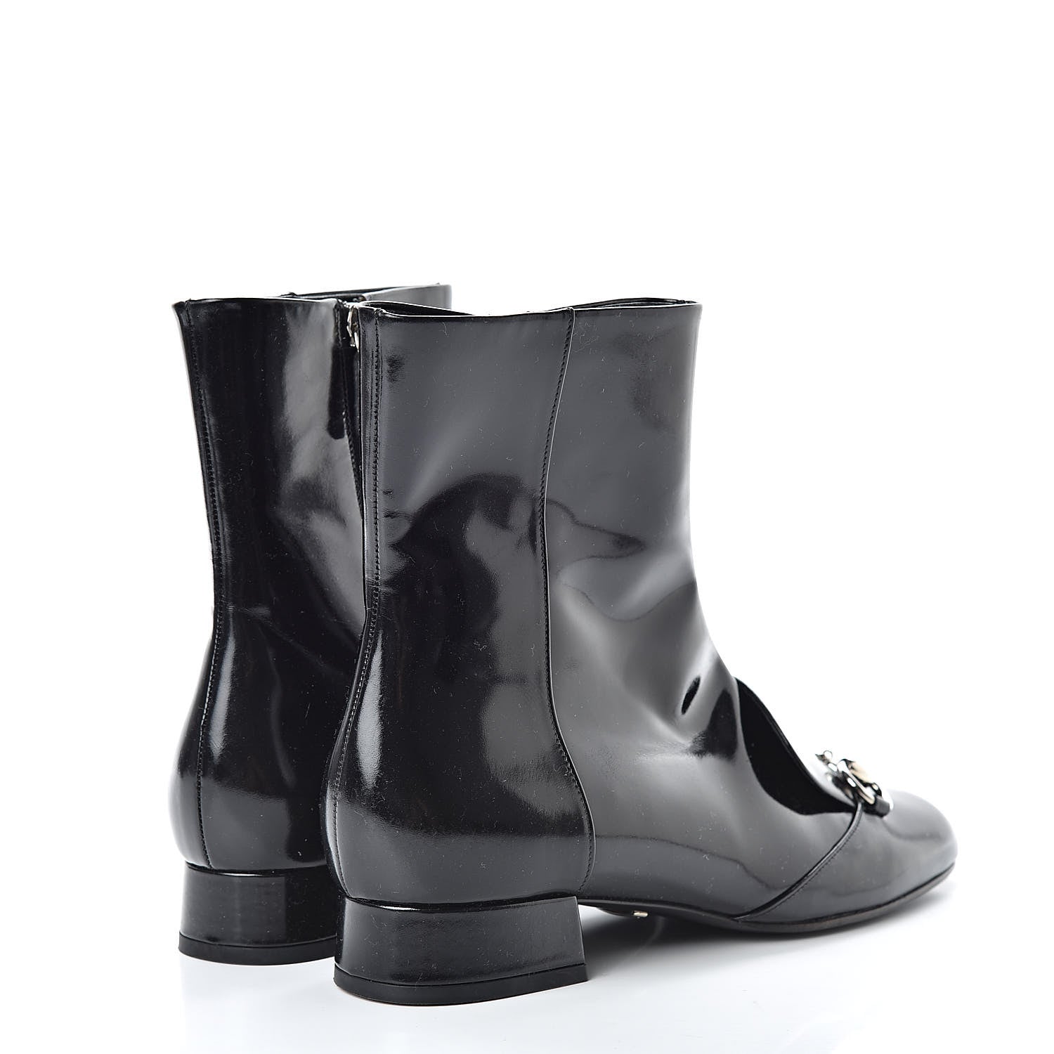 Gucci Patent Calfskin Womens Lilian Horsebit Ankle Boots 37 Black 4 of 11