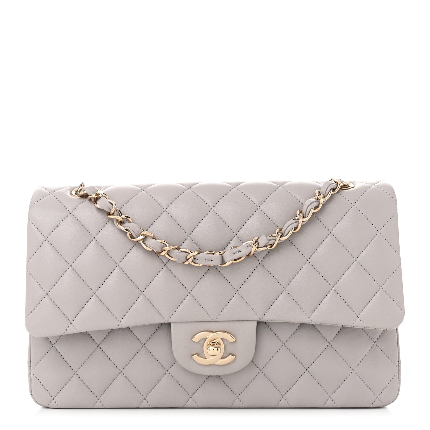 Lambskin Quilted Medium Double Flap Grey