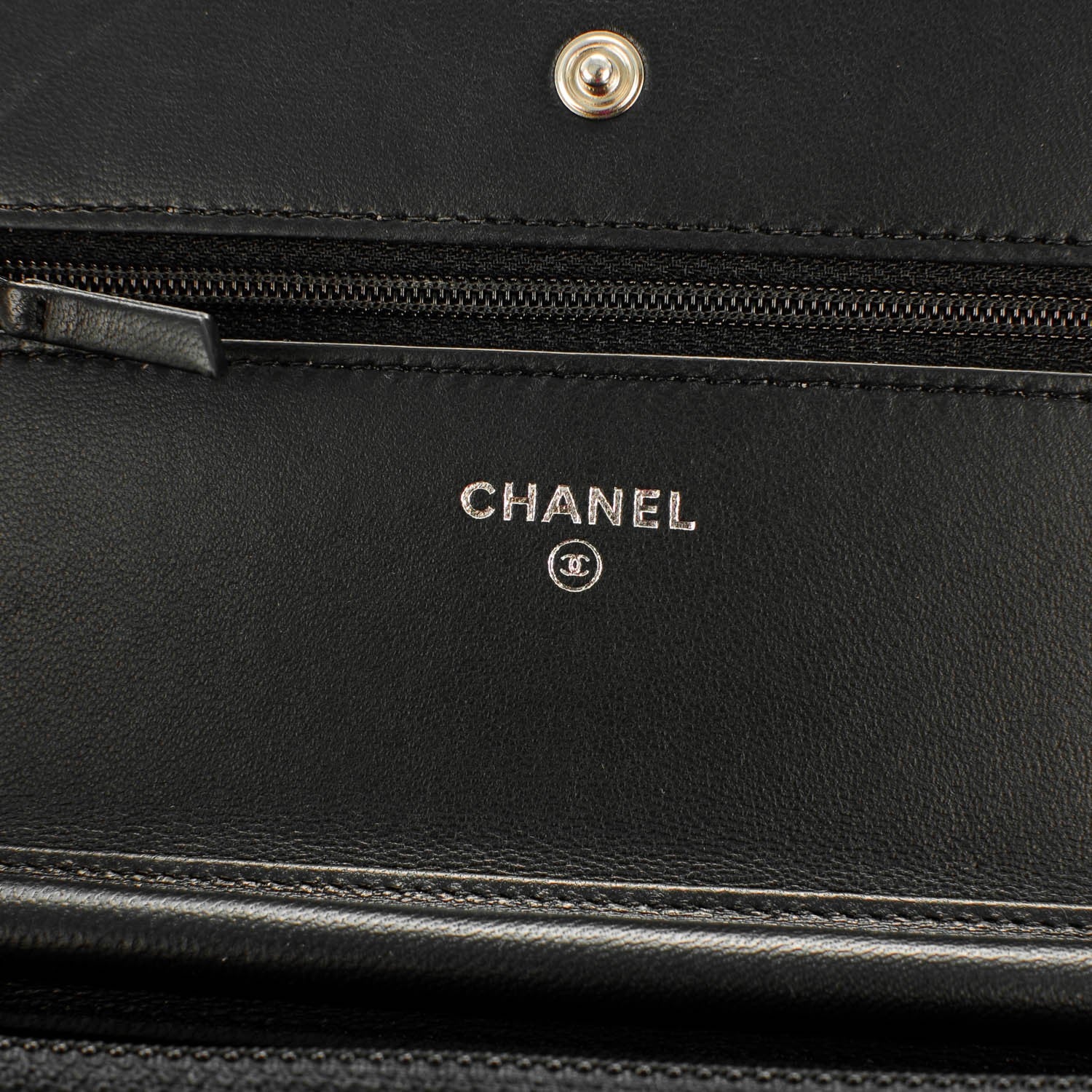 Chanel Calfskin Chevron Wallet On Chain WOC So Black 6 of 8