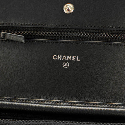 Chanel Calfskin Chevron Wallet On Chain WOC So Black 6 of 8
