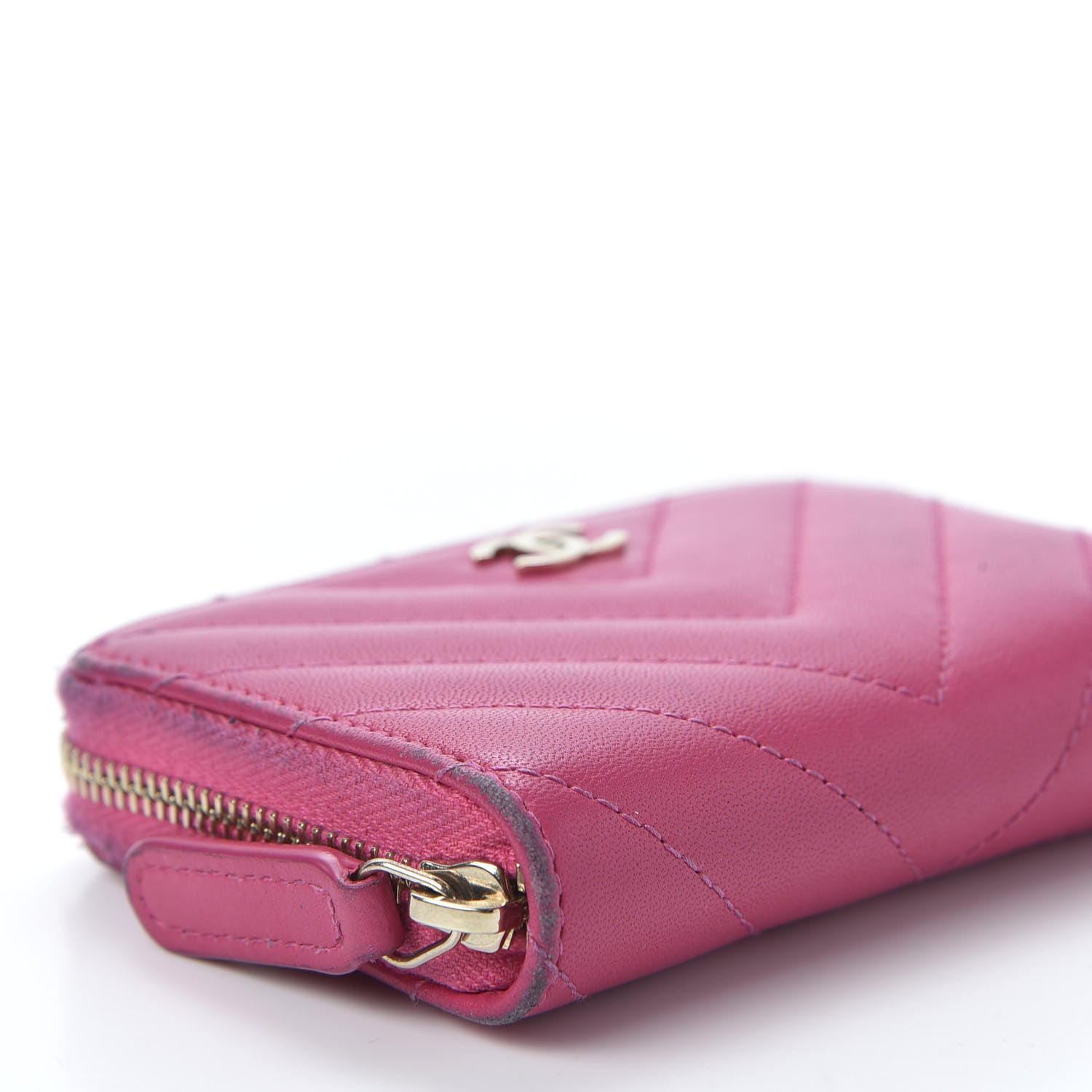 Chanel Lambskin Chevron Quilted Zip Around Coin Purse Pink 5 of 11