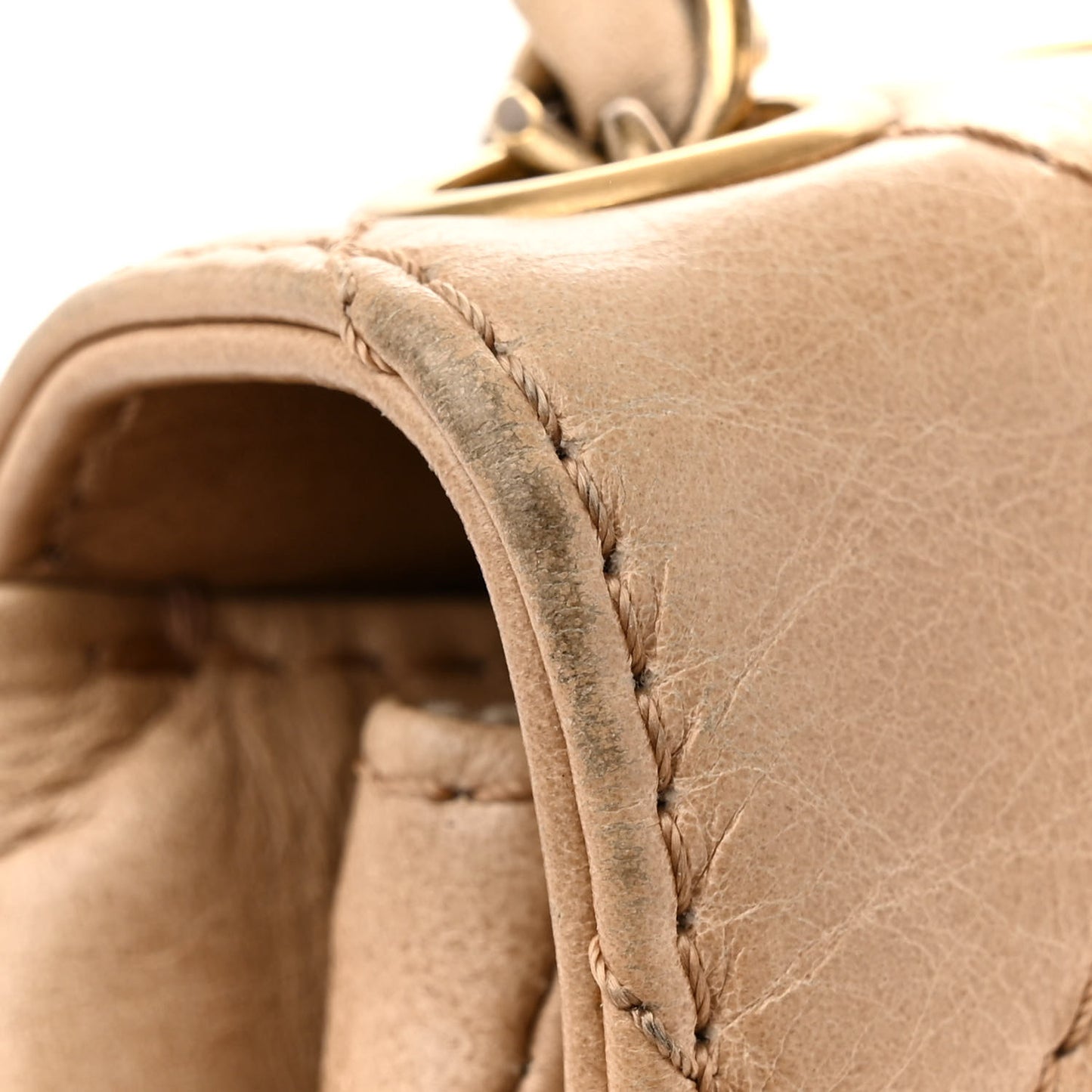 Glazed Calfskin Quilted Medium Bubble CC Flap Beige