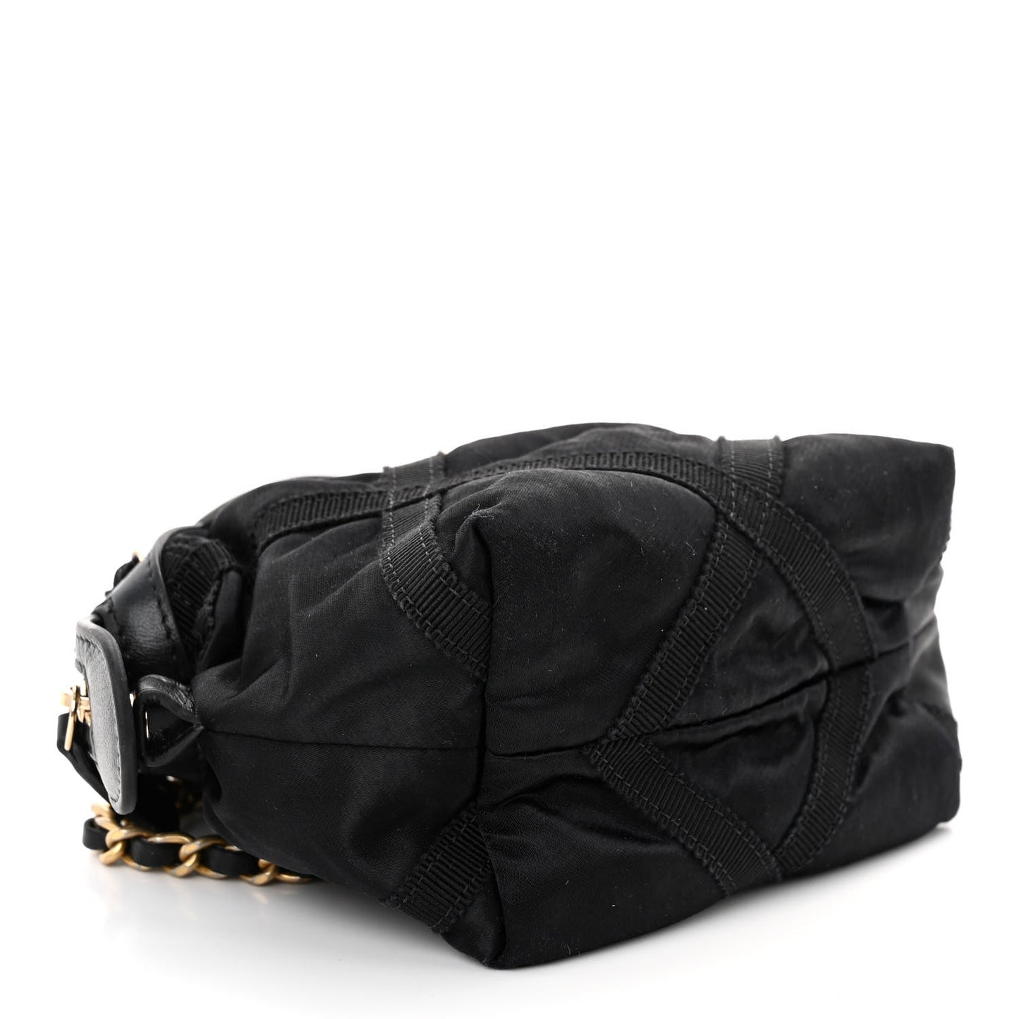 Nylon Grosgrain Quilted Lifestyle Clutch with Chain Black