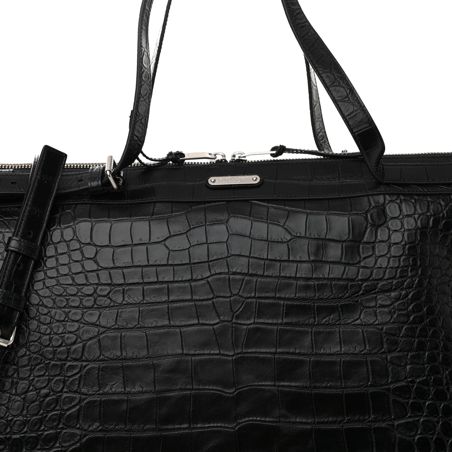 Calfskin Crocodile Embossed Large Convertible ID Bag Black