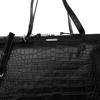 Saint Laurent Calfskin Crocodile Embossed Large Convertible ID Bag Black 8 of 10