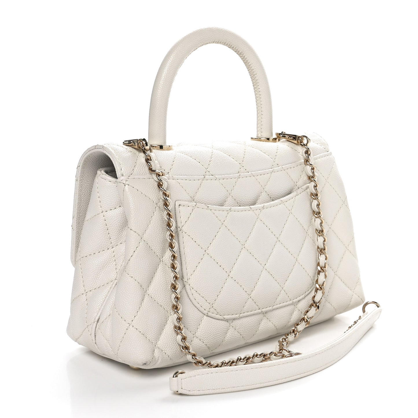 Caviar Quilted Mini Coco Handle Flap White