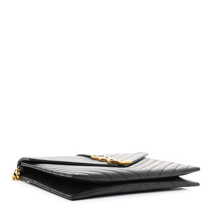 Saint Laurent Calfskin Matelasse Chevron Medium Monogram Satchel Black 4 of 8