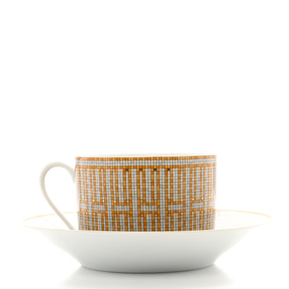 Hermes Porcelain Mosaique Au 24 Gold Breakfast Cup and Saucer 2 of 8