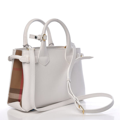 Burberry Grainy Calfskin House Check Small Banner Tote Chalk White 3 of 13