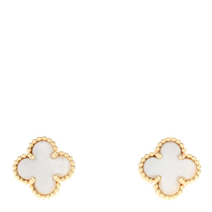 Van Cleef & Arpels 18K Yellow Gold Mother of Pearl Sweet Alhambra Earrings 1 of 5