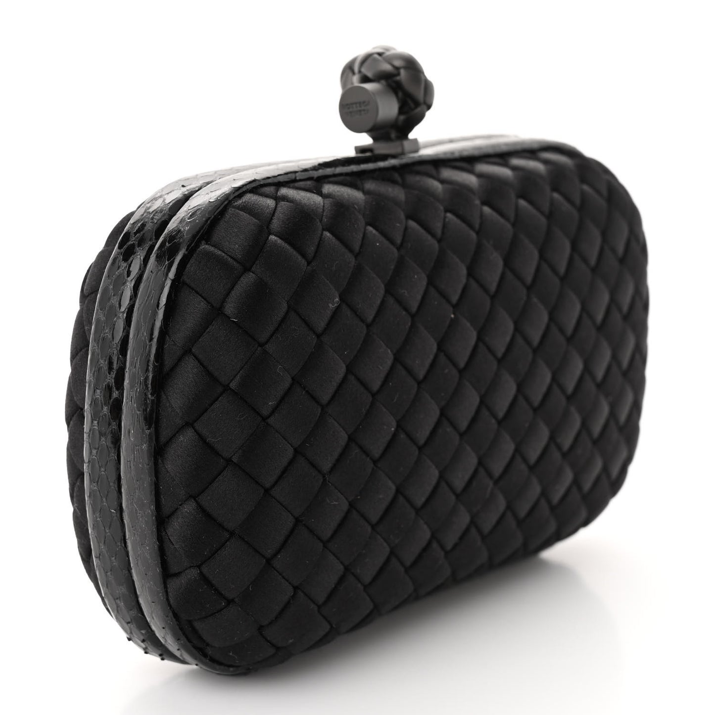 Satin Ayers Intrecciato Chain Knot Clutch Black