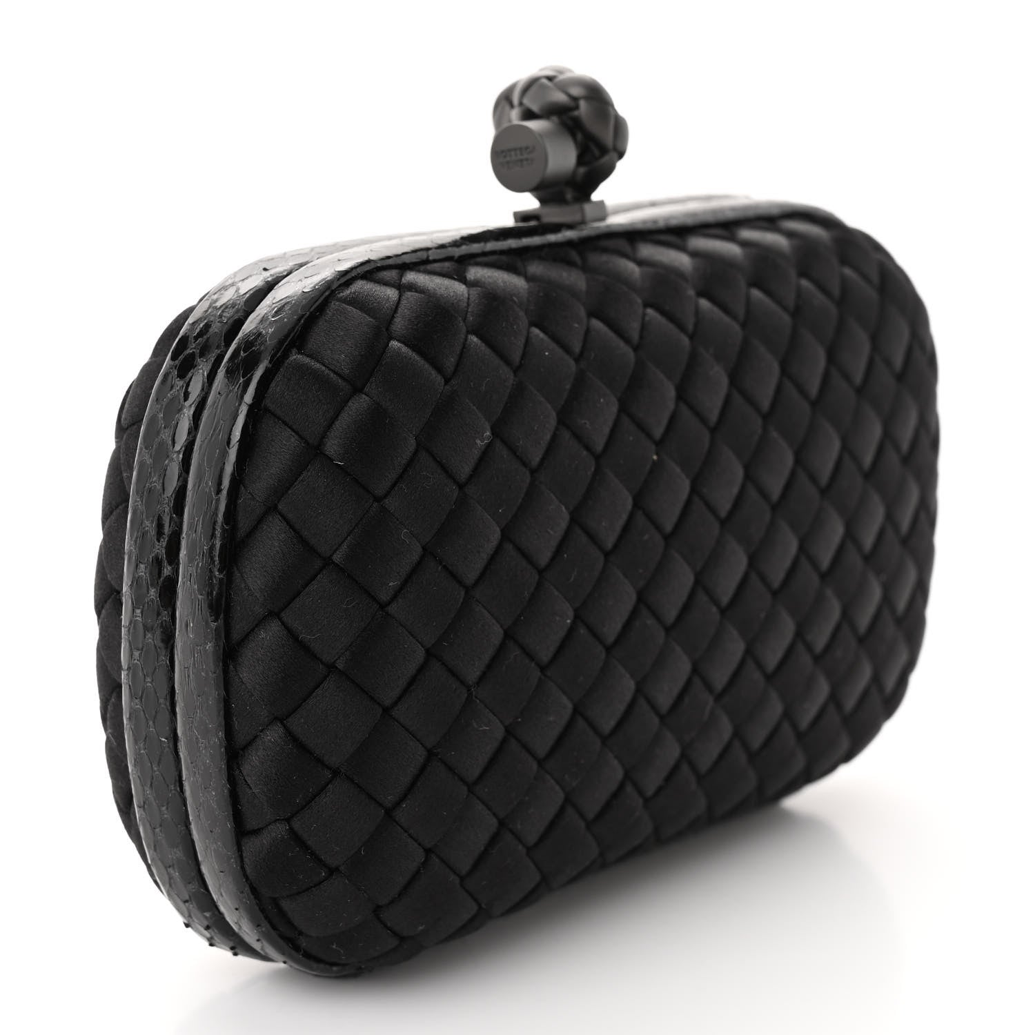 Bottega Veneta Satin Ayers Intrecciato Chain Knot Clutch Black 3 of 8