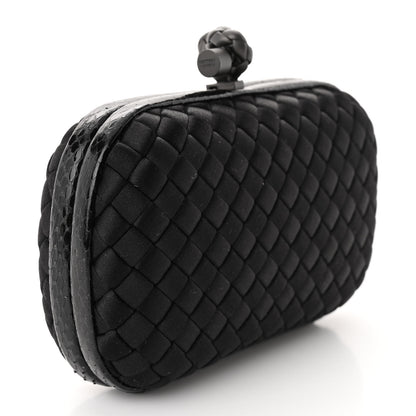 Bottega Veneta Satin Ayers Intrecciato Chain Knot Clutch Black 3 of 8