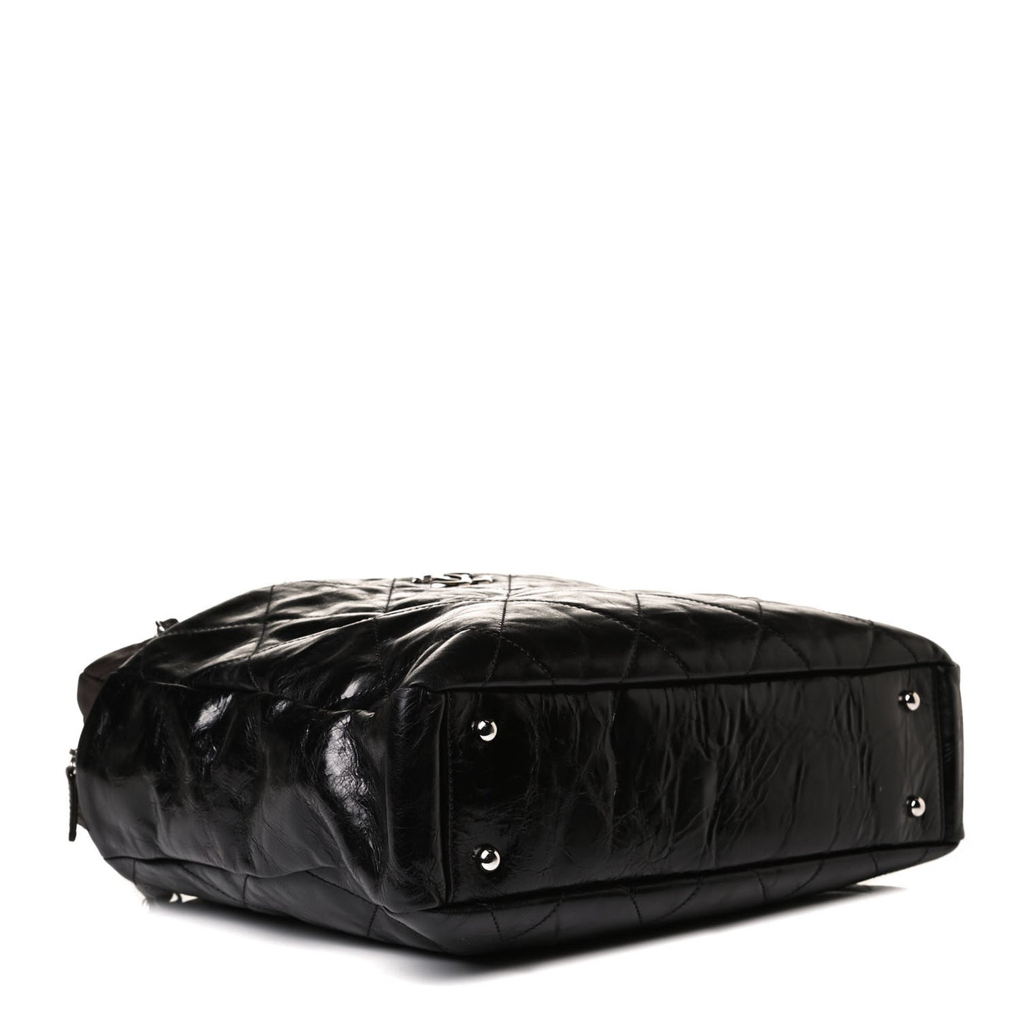 Glazed Calfskin Lambskin Portobello Tote Black