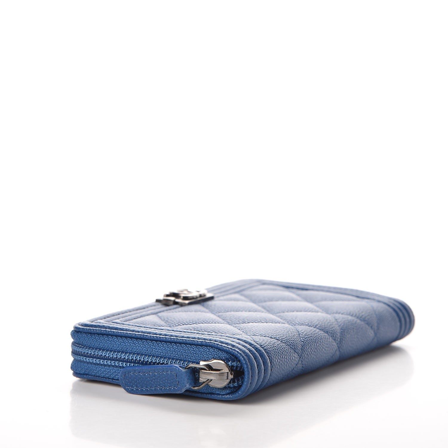 Chanel Caviar Quilted Boy Small Zip Around Wallet Blue 4 of 9