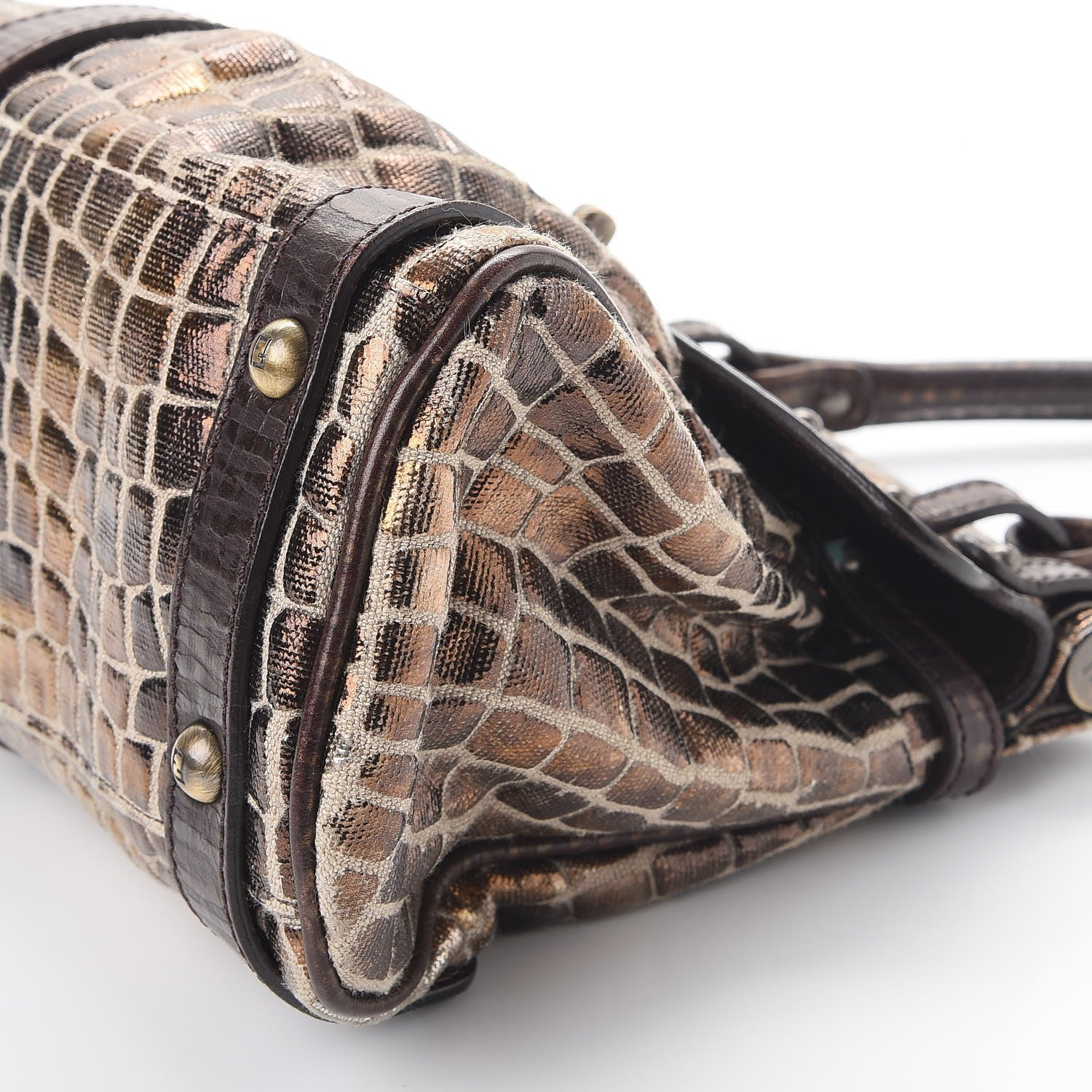Fendi Metallic Canvas Croc Print Magic Satchel Brown 12 of 12