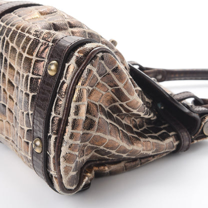 Fendi Metallic Canvas Croc Print Magic Satchel Brown 12 of 12