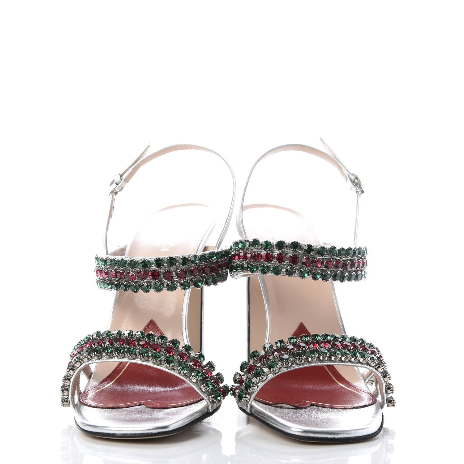 Gucci Nappa Silk Crystal Bertie High Heel Sandals 39 Argento 2 of 9